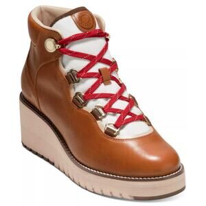 Cole Haan Women's 7.5b  ZeroGrand Waterproof Wedge Hiker Booties Brown Leather